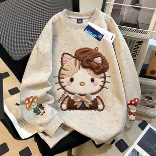 女童扎染圆领卫衣春秋冬2026新款洋气中大童加绒保暖学院风上衣潮