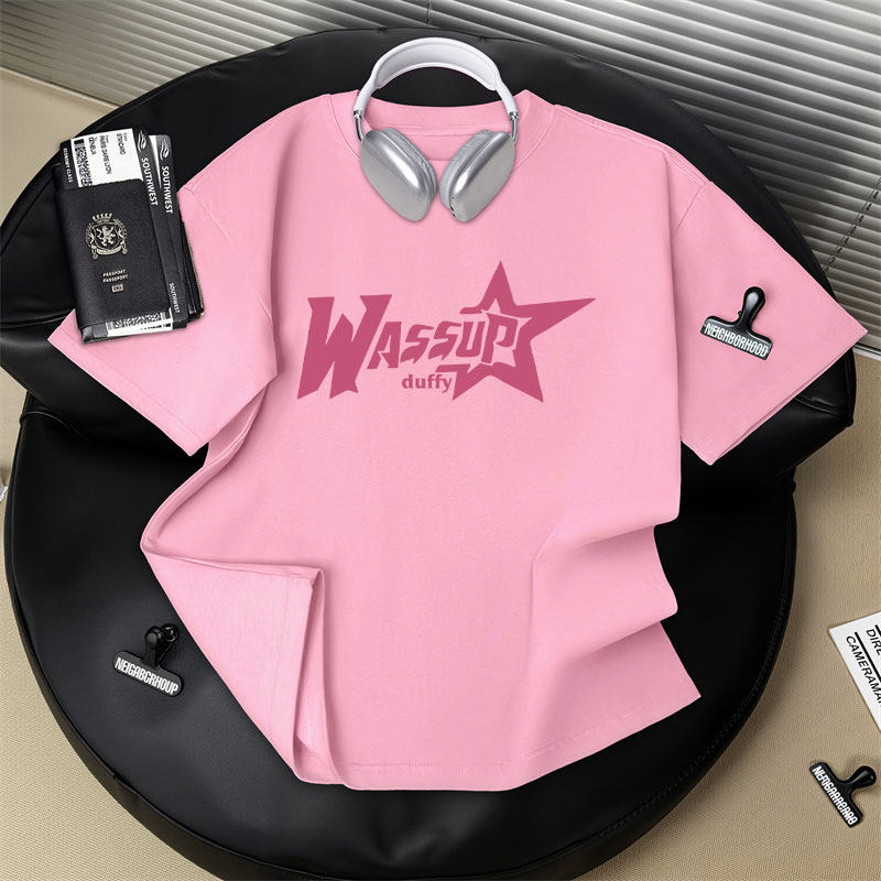 夏季新款男女童100%纯棉短袖t恤美式简约字母印花中大童上衣服潮