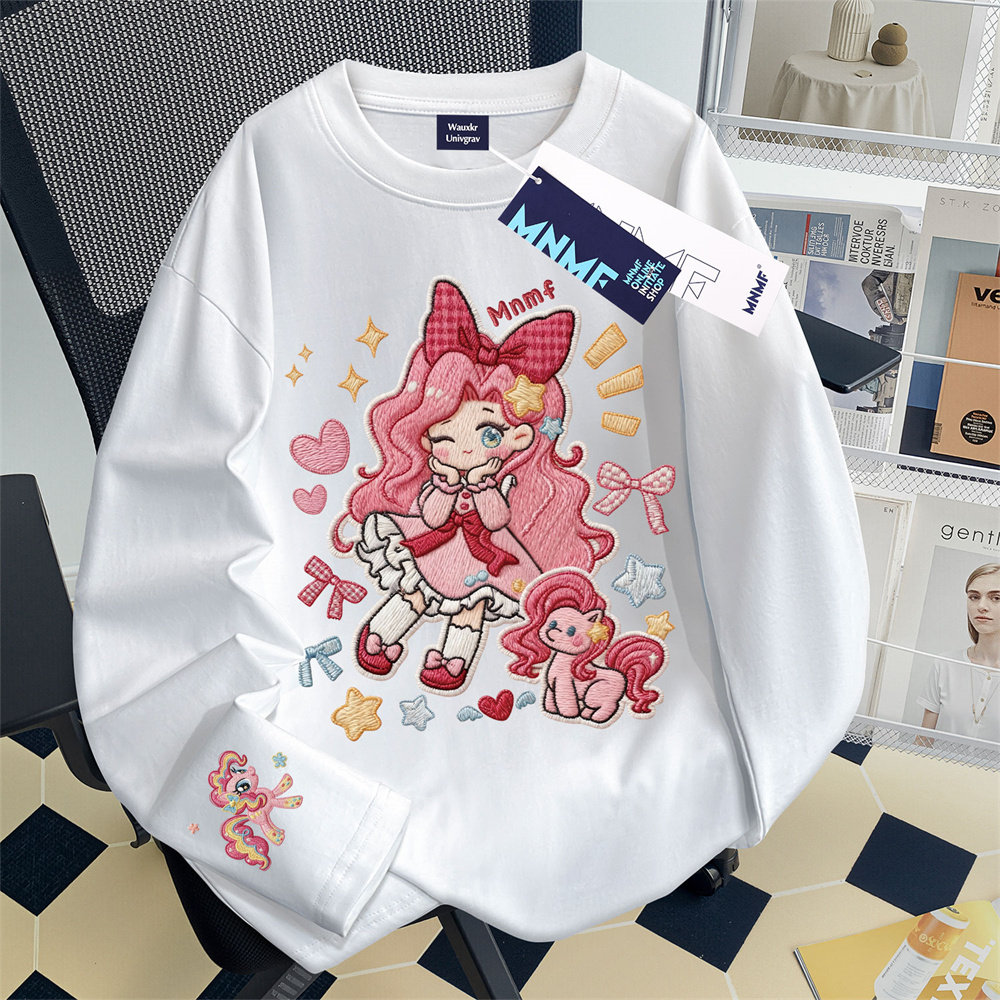 女童纯棉长袖T恤春秋款甜美风卡通小马宝莉印花中大童打底衫上衣