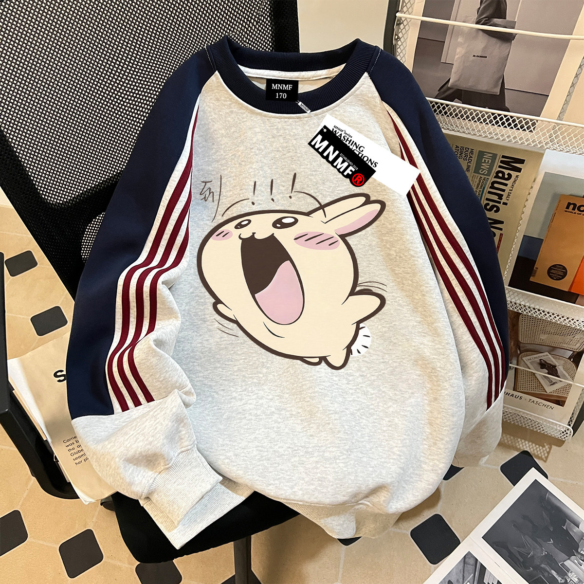 秋冬新款女童日系卡通动画乌萨奇印花韩版厚款卫衣中大童圆领卫衣