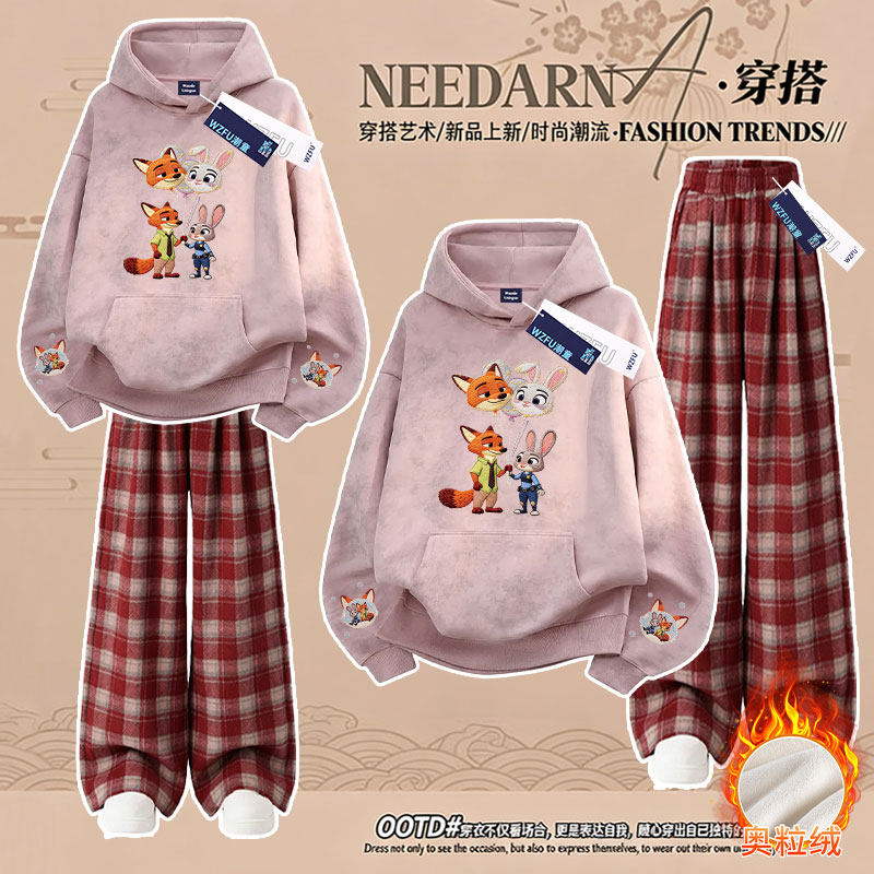 女童秋冬扎染连帽卫衣长裤仿刺绣疯狂动物城休闲初中生学院风套装