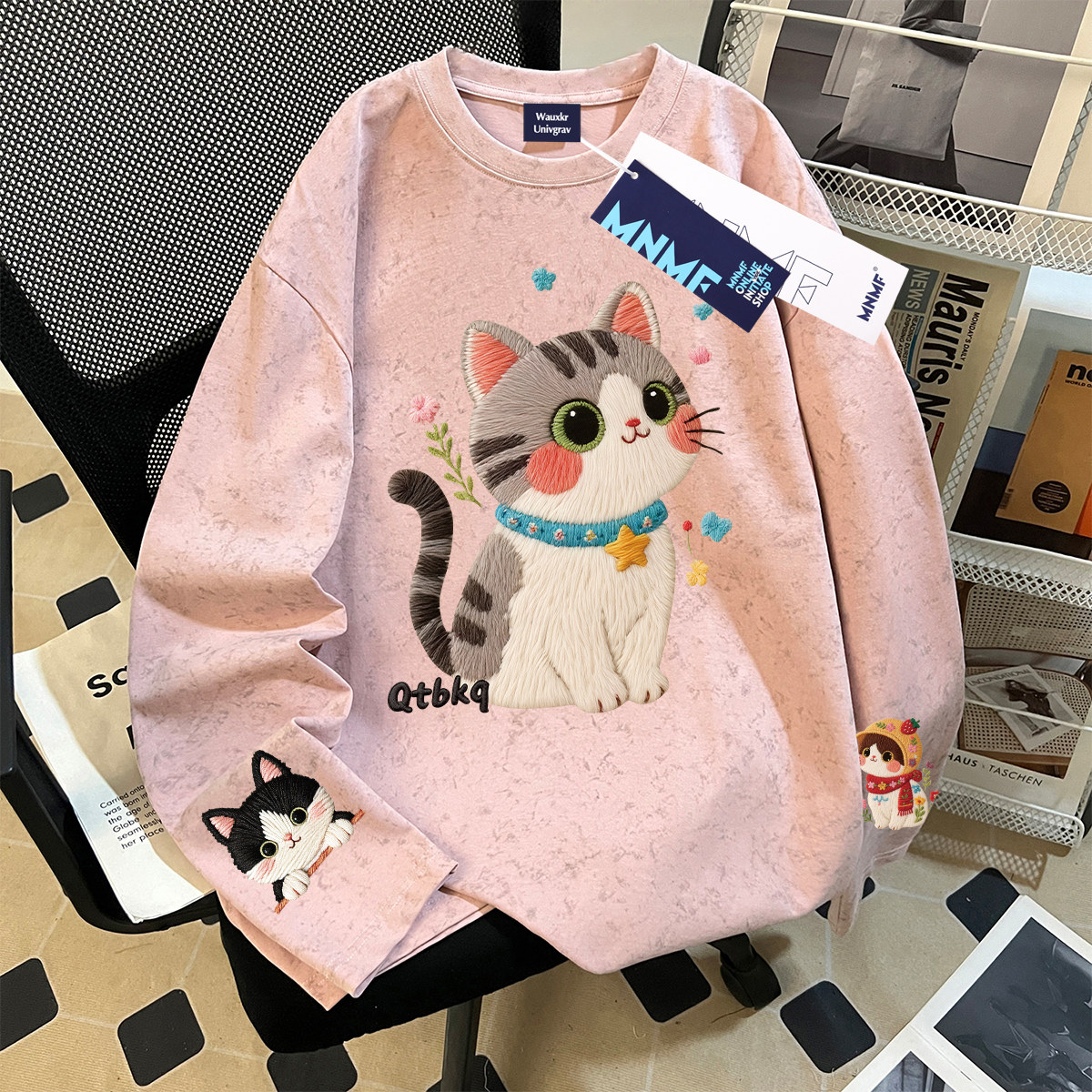 女童纯棉扎染长袖t恤秋季新款学院风可爱卡通印花宽松中大童上衣