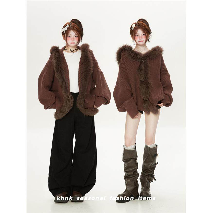 座山雕大毛领高级感慵懒风连帽毛衣开衫女秋冬不撞款覆古针织外套,个性定制/设计服务/DIY,棉服工装,淘宝优惠券,粉丝福利购,淘宝优惠卷