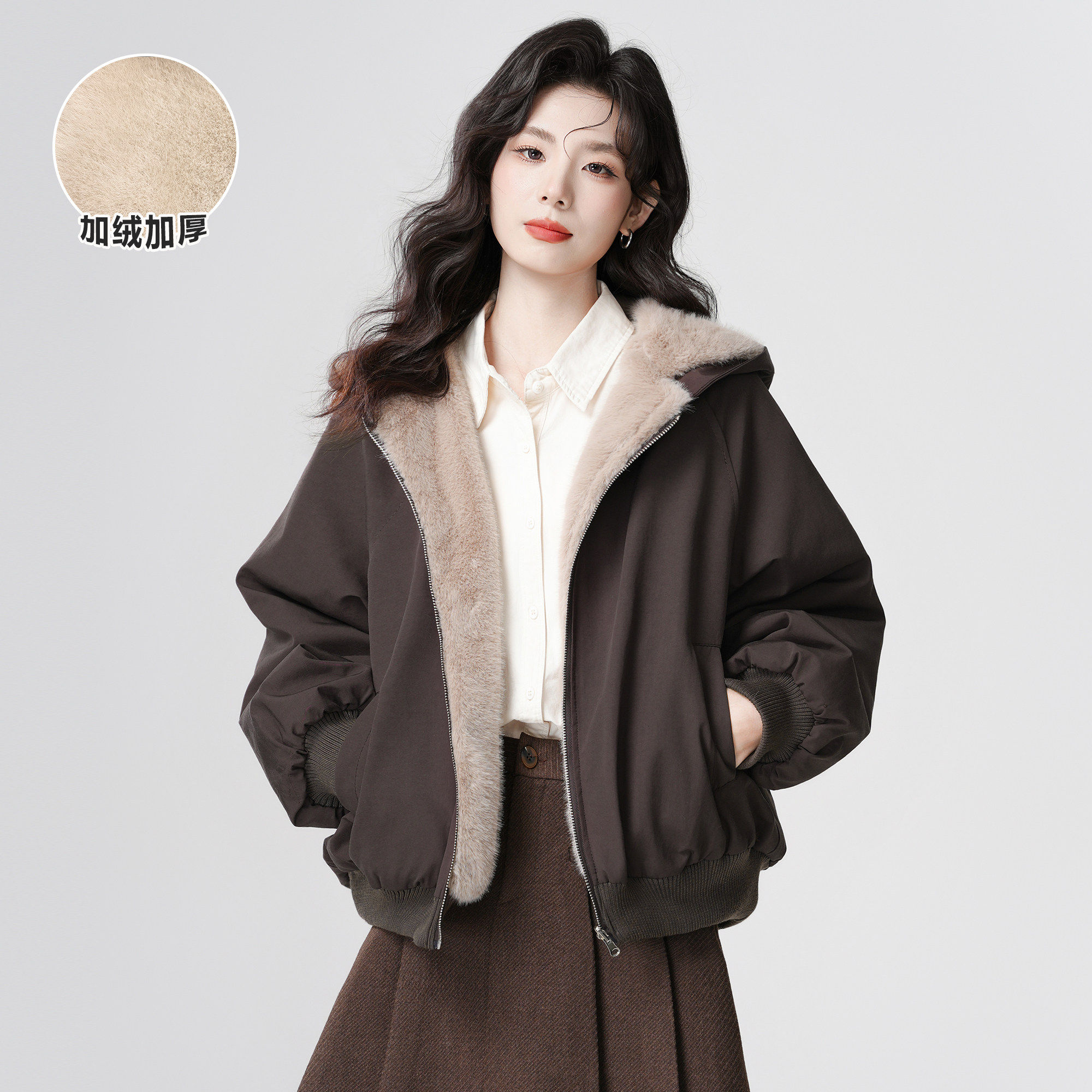 加绒加厚连帽羊羔毛夹克女2025秋冬新款短款双面穿派克服外套上衣,个性定制/设计服务/DIY,棉服工装,淘宝优惠券,粉丝福利购,淘宝优惠卷