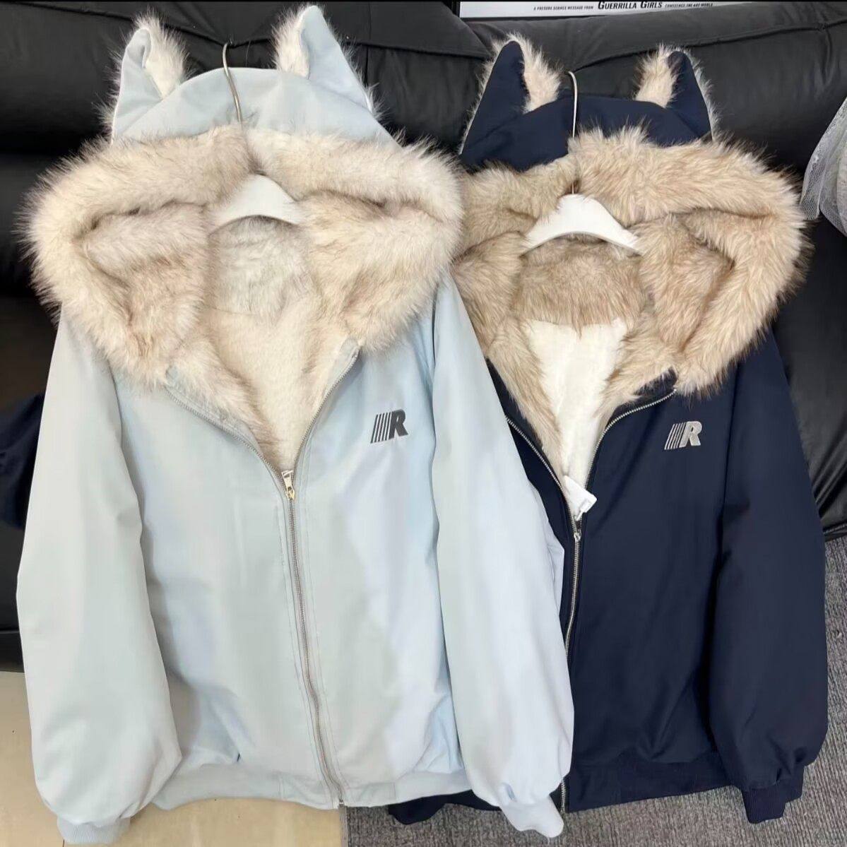 美式复古刺绣连帽加绒派克服女2025秋冬季新款宽松超厚座山雕外套,个性定制/设计服务/DIY,棉服工装,淘宝优惠券,粉丝福利购,淘宝优惠卷