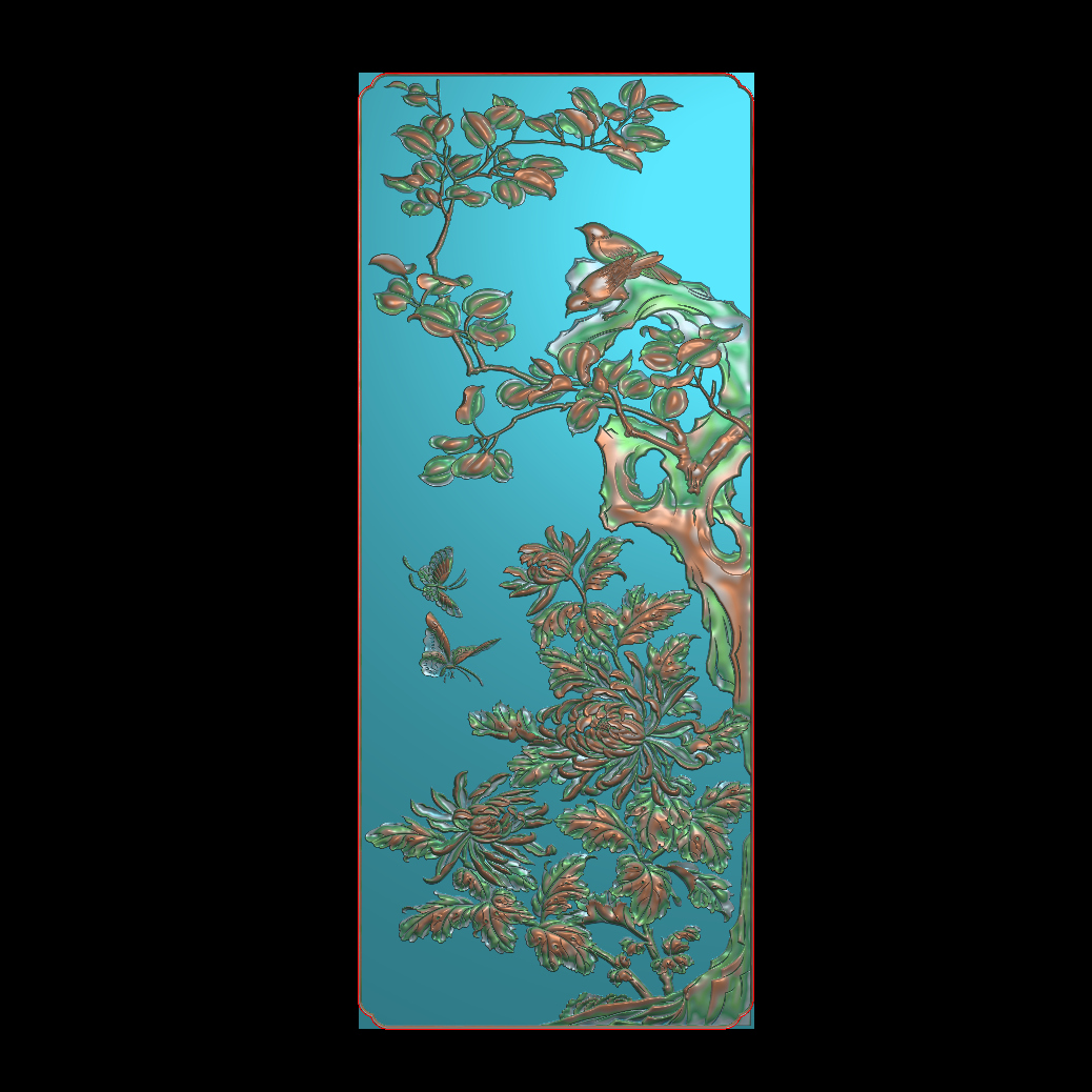 竖向四季花鸟竖屏挂匾挂屏屏风大门门套图精雕图浮雕图灰度图H72