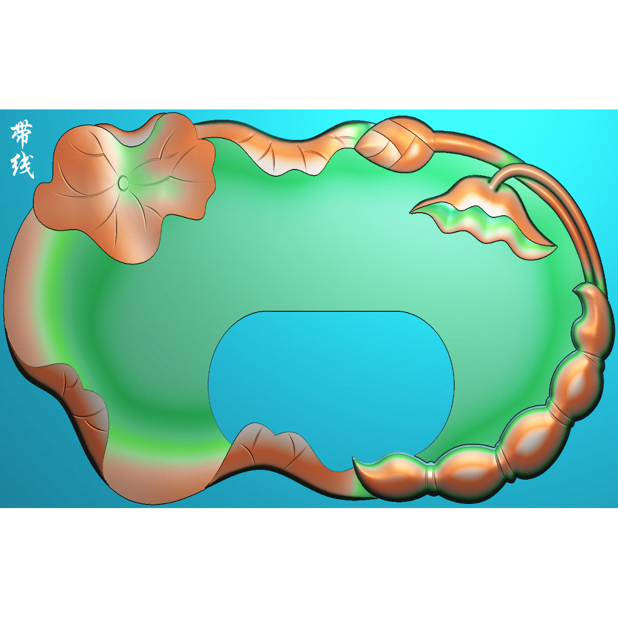 莲藕荷叶荷花茶盘茶盘雕刻图荷叶茶盘精雕图浮雕图JDP灰度图CP9