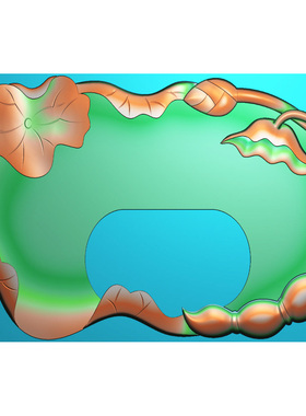 莲藕荷叶荷花茶盘茶盘雕刻图荷叶茶盘精雕图浮雕图JDP灰度图CP9