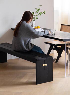 Wabi-Sabi风格灰实木板凳黑色板凳简单现代弓床端凳换鞋凳