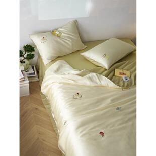 ins风韩式60支兰精天丝四件套丝滑简约森系可爱刺绣儿童床上用品