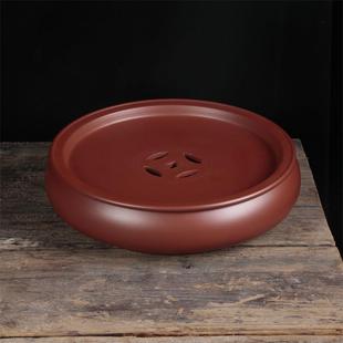 家用圆形鼓形紫砂茶盘 精品潮州工夫茶具复古铜钱 简约朱泥小茶船