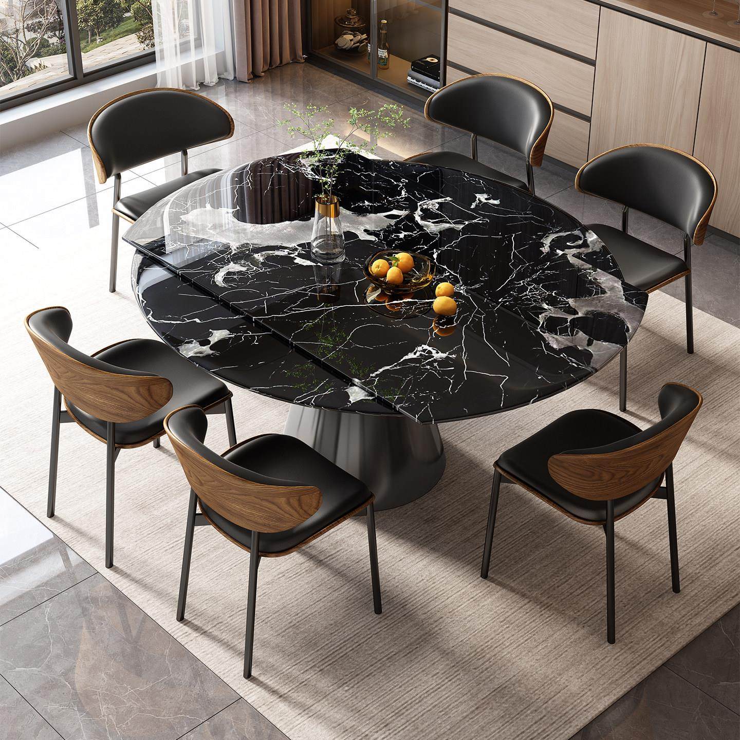大理石餐桌家用可伸缩旋转圆桌意式极简高端方圆两用吃饭桌椅组合,住宅家具,大理石餐桌,淘宝优惠券,粉丝福利购,淘宝优惠卷