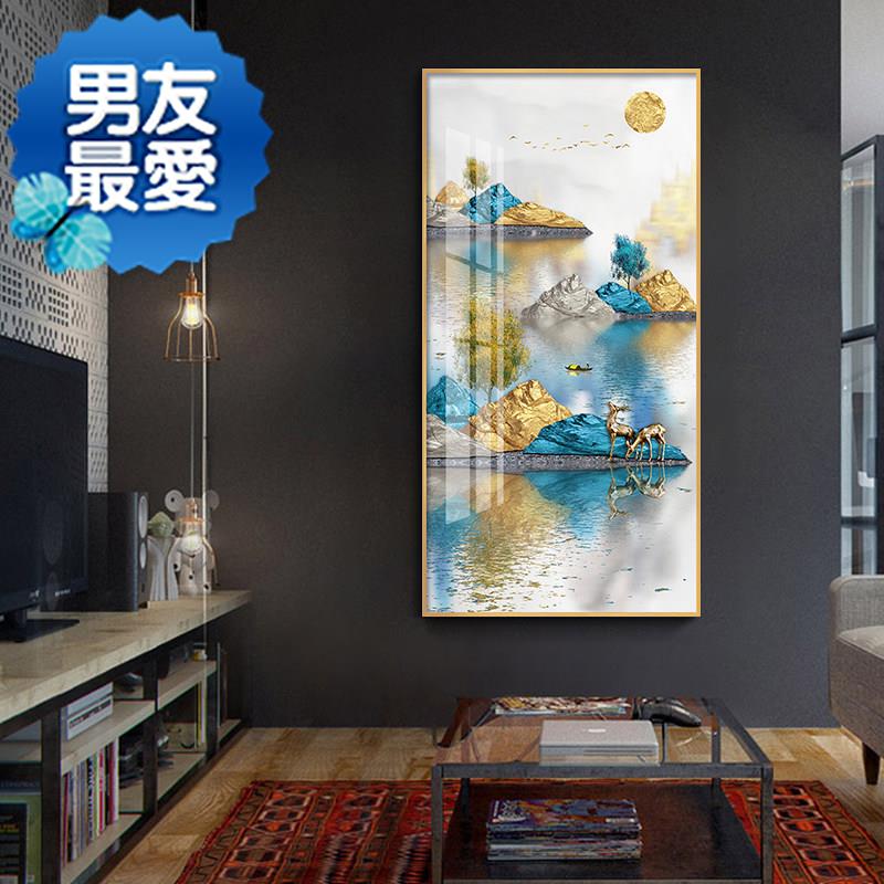 2021新中式入户玄关装饰画走廊竖版过道招财风水山水画进门客厅挂