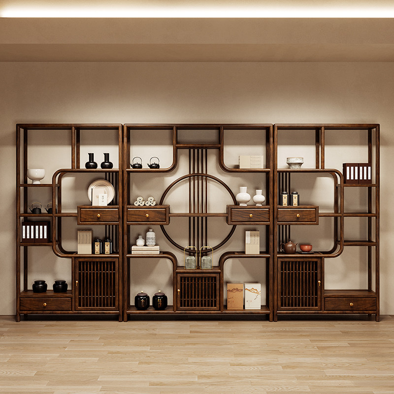 南美黑胡桃木博古架实木茶柜展示柜多宝阁隔断古董摆件展示置物架