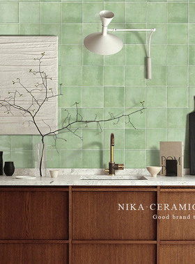法式复古亮光渐变绿色小方砖浴室卫生间吧台墙砖厨房设计师瓷砖