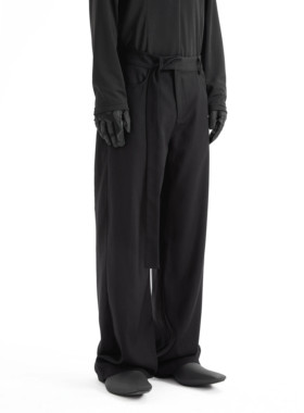 [DRKK]TRIANGLE PROJECT 小众设计 斜门襟长腰头飘带宽松休闲西裤