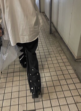 [DRKK]cheko 21SS 贴布纽扣垂感微喇叭宽松休闲黑色 羊毛西裤kiko