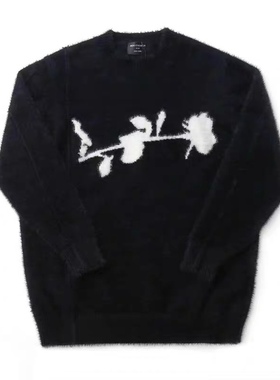 ［DRKK］RTIM暗黑系玫瑰花马海毛毛衣clean宽松不规则羊毛针织衫