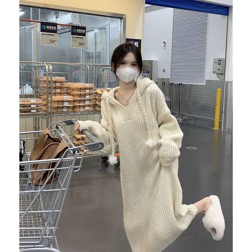 内搭长裙连帽毛衣针织连衣裙子女