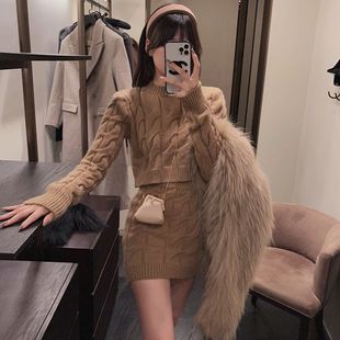 辣妹短款针织衫毛衣女春秋气质时尚套装2025新款包臀半身裙两件套
