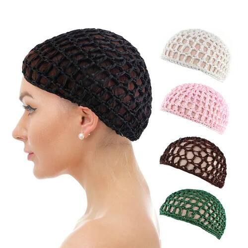 New Women's Mesh Hair Net Black Wig Caps handmade Crochet Ca
