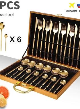 24PCS Cutlery Set Stainless Knife Fork Spoon Flatware Tablew