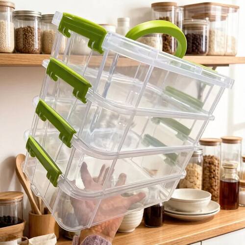 4-Layer Transparent Plastic Storage Box, Cover Partitioned D
