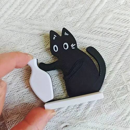 Black Cat Pushing Vase Decor Cat Whisker Collection & Memori