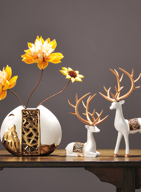 中式创意陶瓷花瓶摆件禅意套装