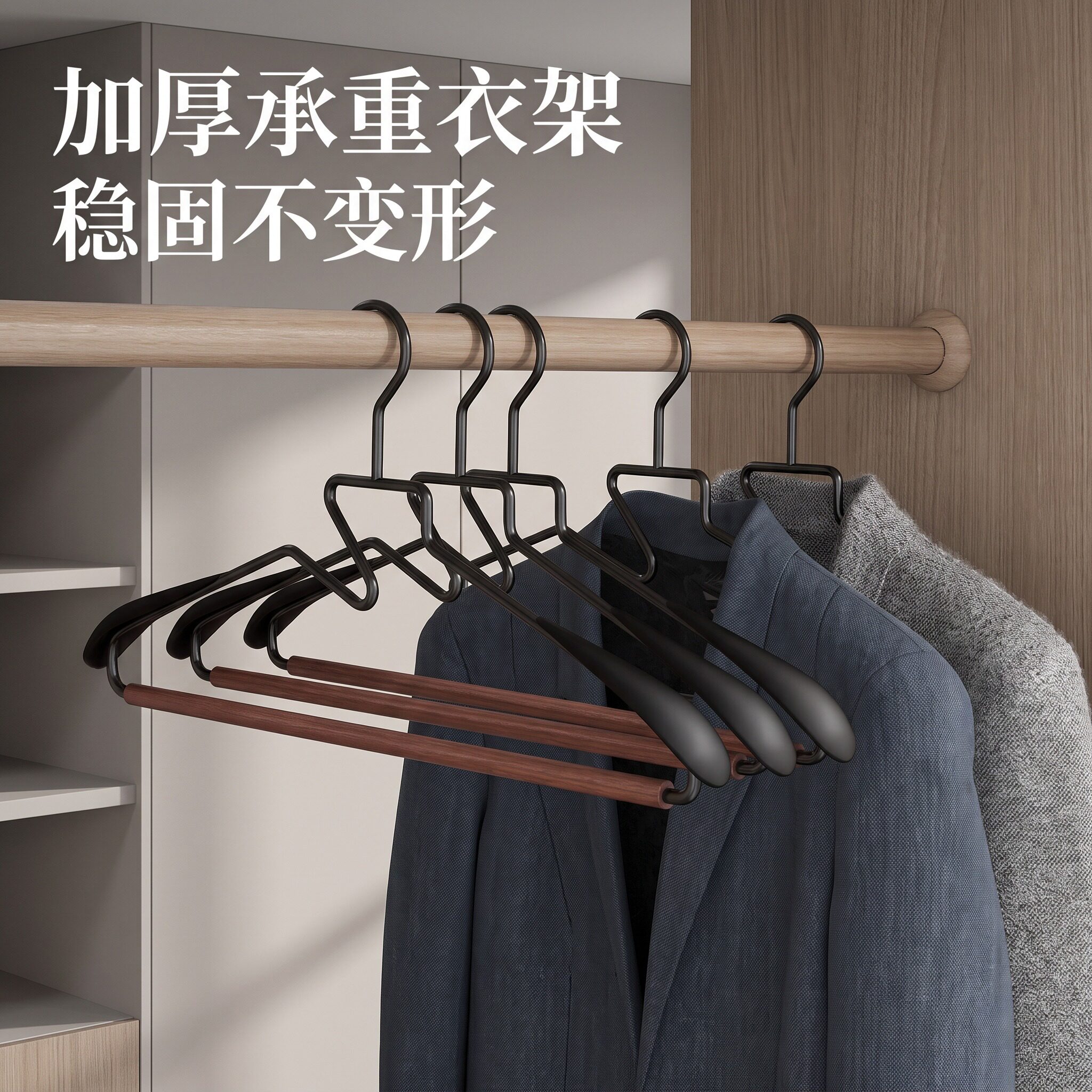 实木衣架服装店专用木质挂衣高级图片