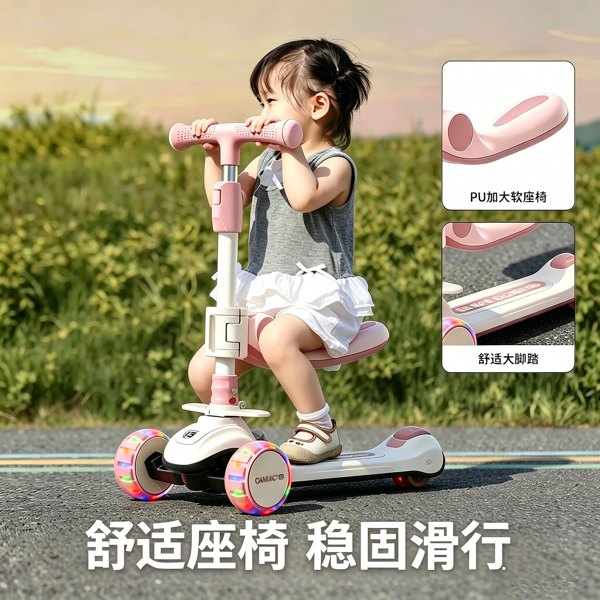 滑板车6到12岁儿童1到3岁骑滑二合一踏板平衡2026新款折叠多功能