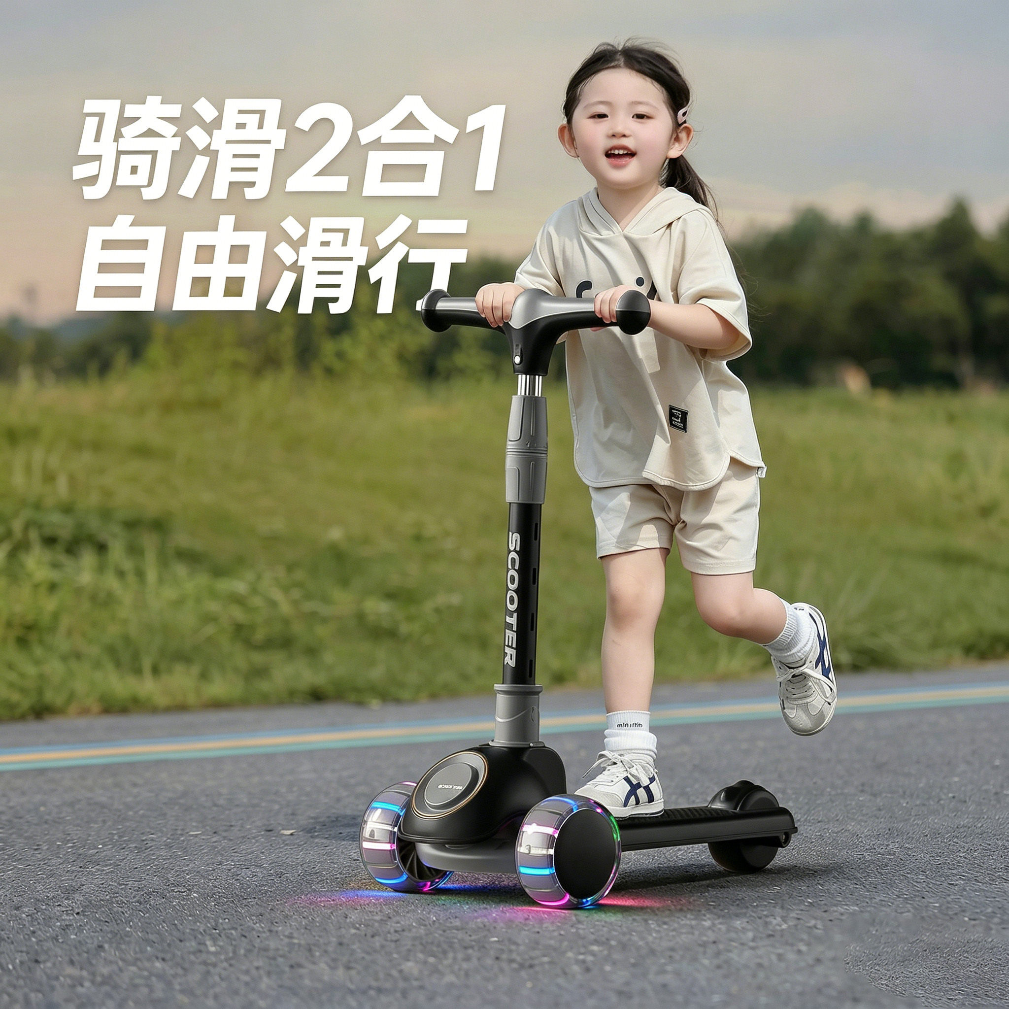 滑板车3到6岁多功能防侧翻二合一滑行大童12岁以上滑滑车2026新款