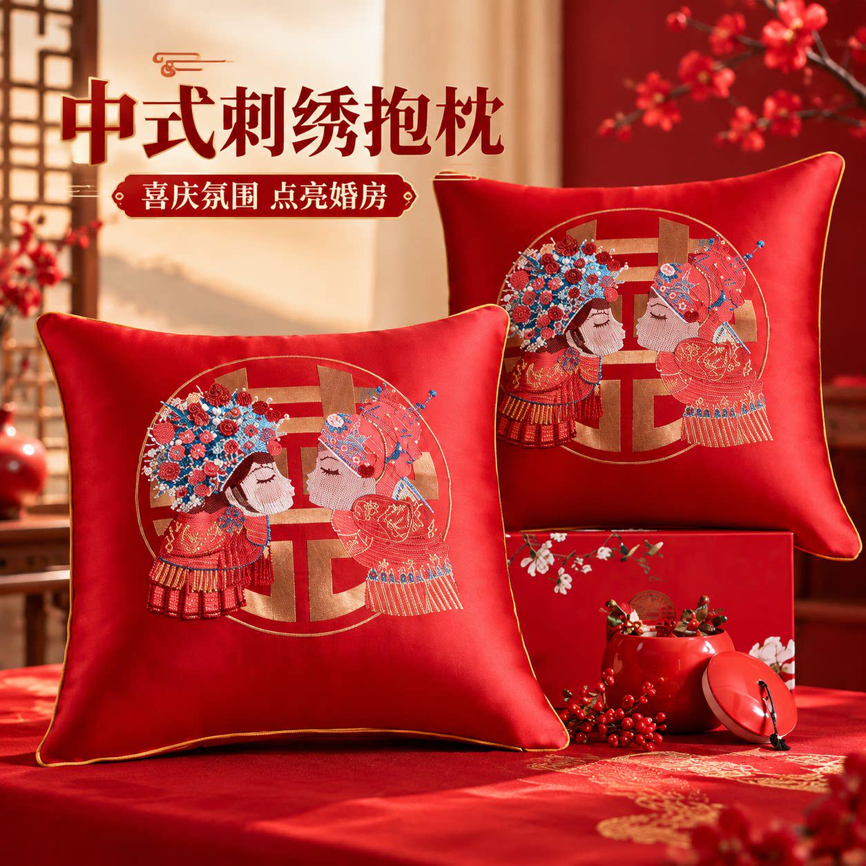 结婚抱枕2026新款婚房婚床靠枕