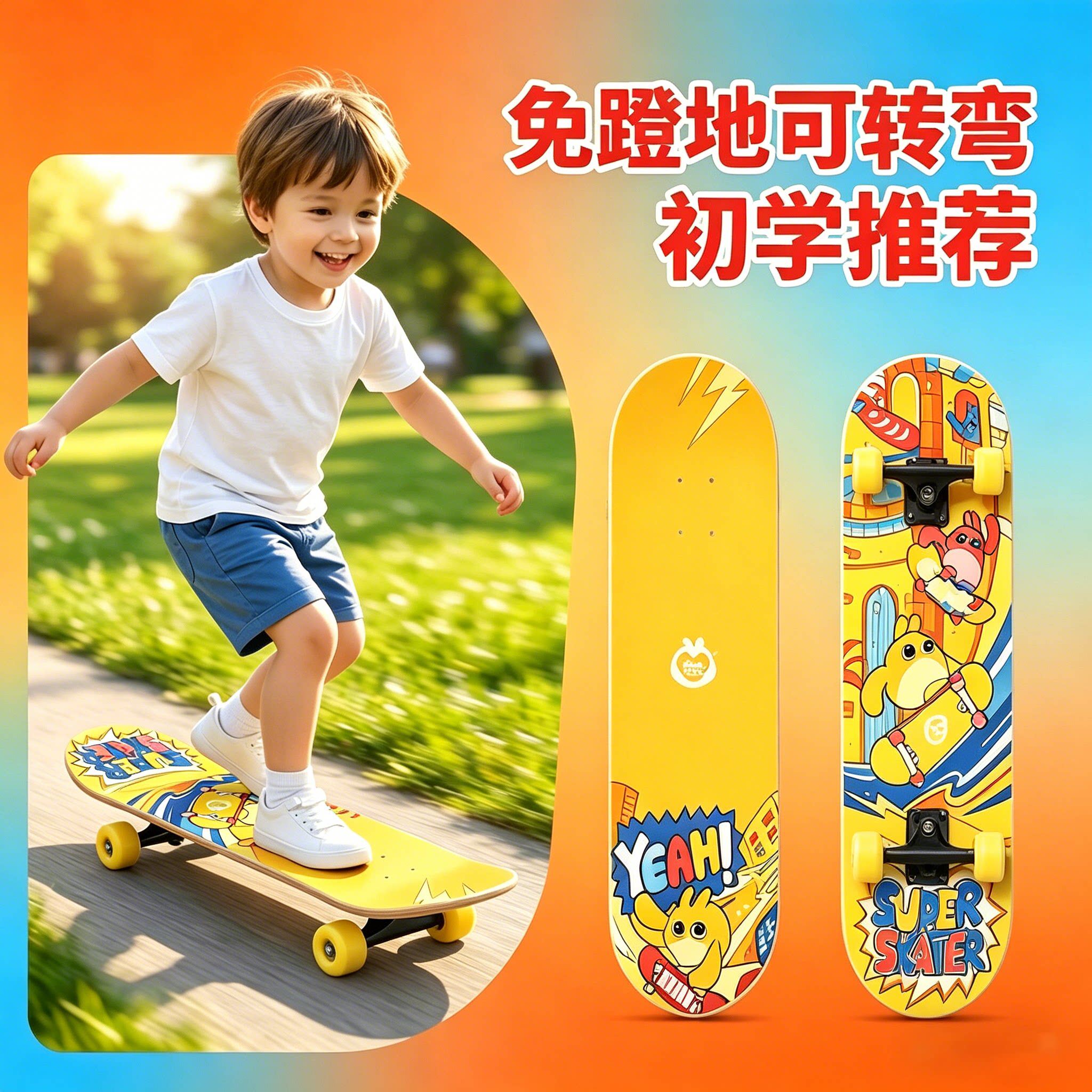2026新款儿童四轮滑板车可转弯