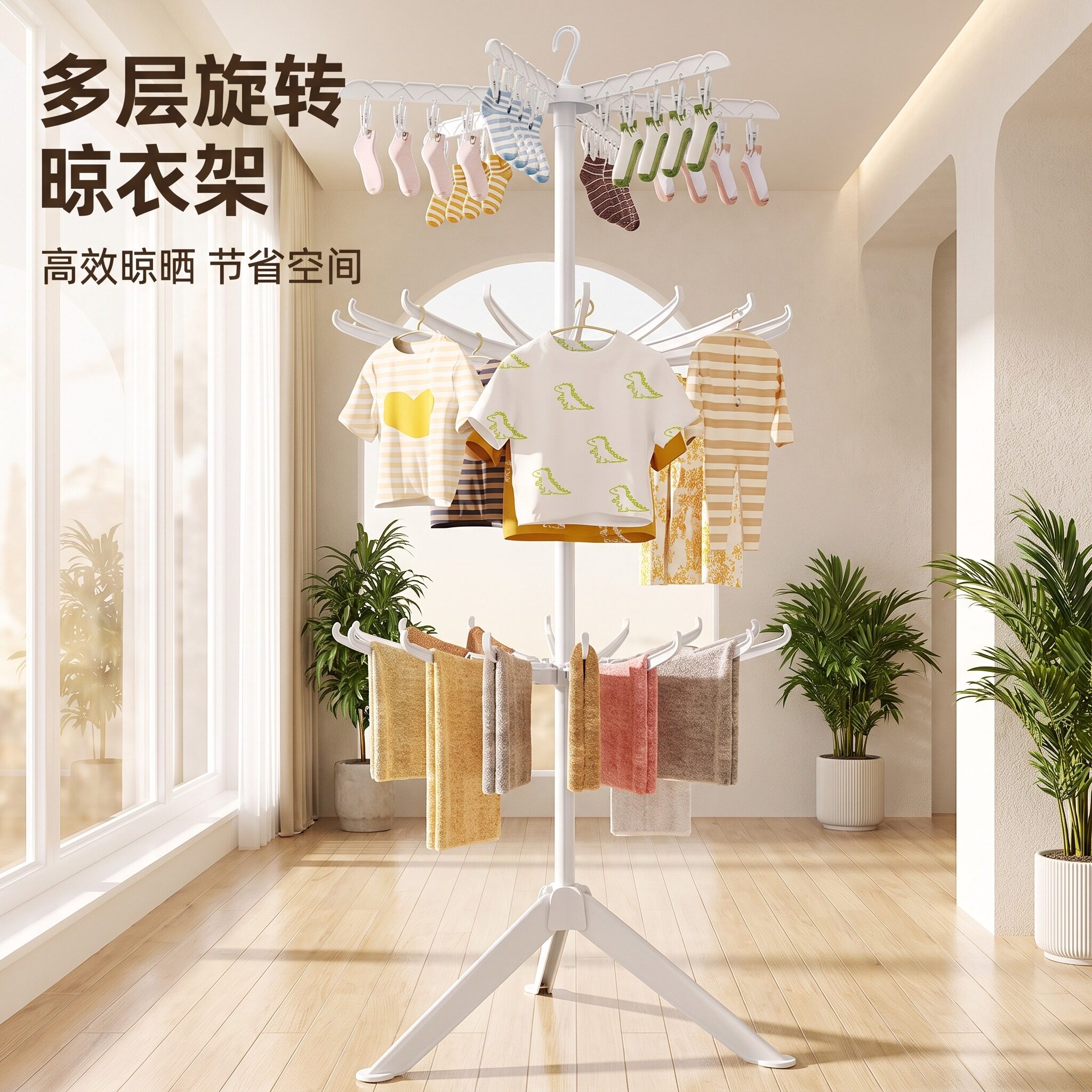 儿童折叠衣架带夹塑料落地晾衣架移动式晾晒架家用衣服架子收纳架