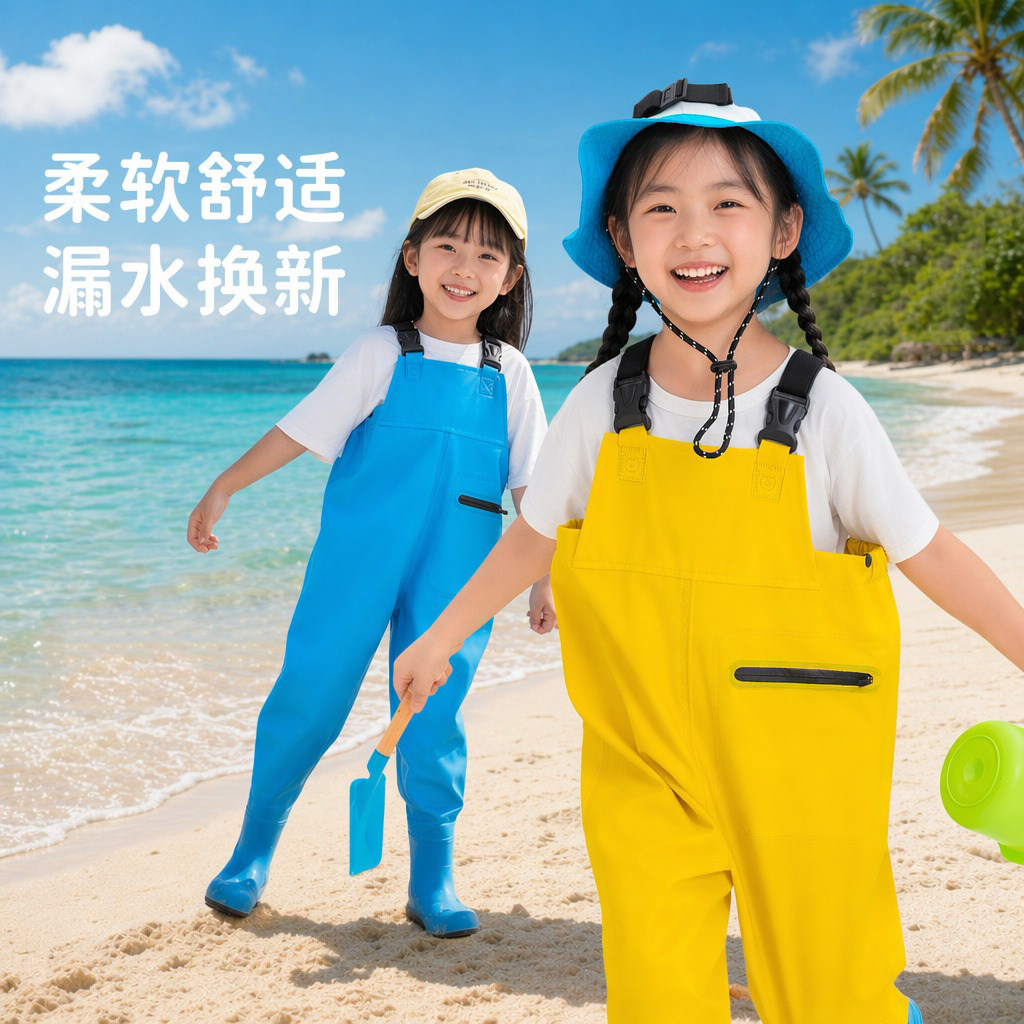 儿童玩水连身下水裤幼儿园防沙水衣服沙滩赶海男女童小孩雨靴一体