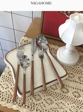 NigaHome简约仿木手柄不锈钢西式餐具家用餐刀4件装 42210302700