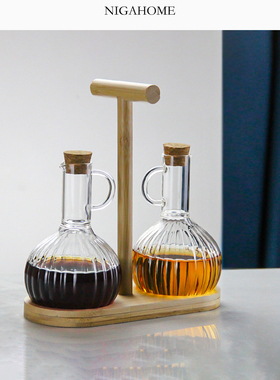 NigaHome 硼硅玻璃调味瓶套装搭软木塞和木质底座 48224226990