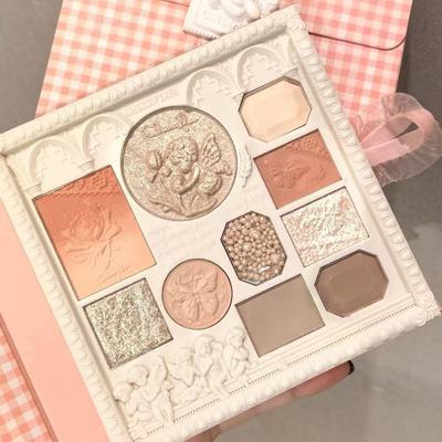 cheerflor天使浮雕眼影盘腮红高光一体盘游乐者奶茶色大地色新款