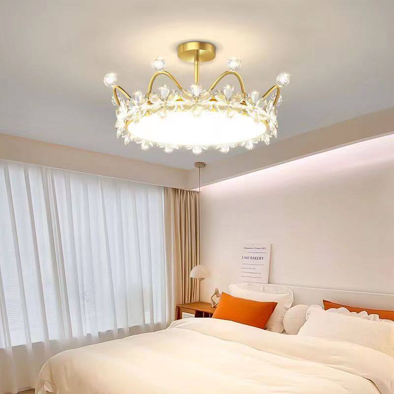 全光谱护眼水晶卧室吊灯轻奢简约现代网红星空皇冠儿童房女孩主卧