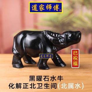 道家师傅 化解正北卫生间黑曜石水牛摆件 坎位属水厕所黑玉石包邮
