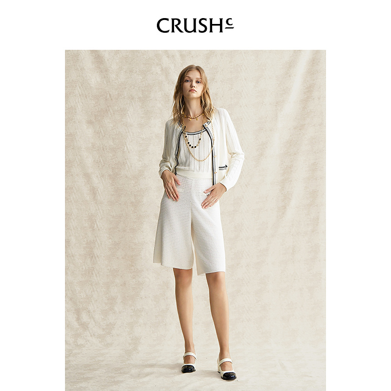 明星同款CRUSH Collection2025春夏新款棉麻混纺中裤阔腿裤