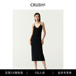 Collection2024年冬新款 CRUSH 羊毛蕾丝吊带连衣裙细肩带小黑裙