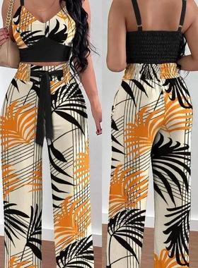 Two Piece Sets Womens Outifits Summer Fashion Printed Suspen