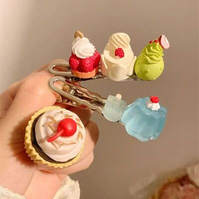 New Lovely Mini Kawaii Cartoon Pink Cake Series Resin Hairpi