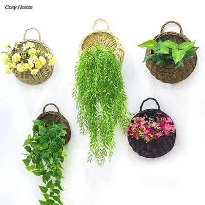 1PC Flower Planter Wall Hanging Wicker Rattam Basket Garden
