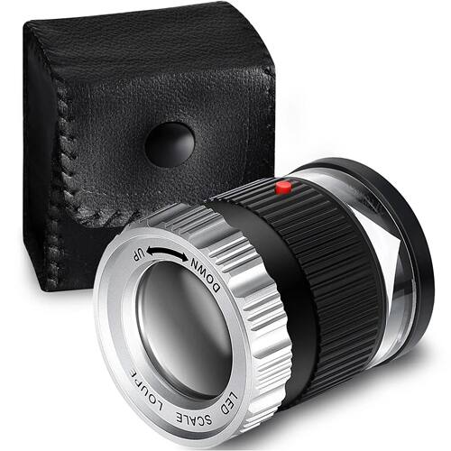 30X Pocket Magnifier with Scale LED UV Light Illuminated Mag