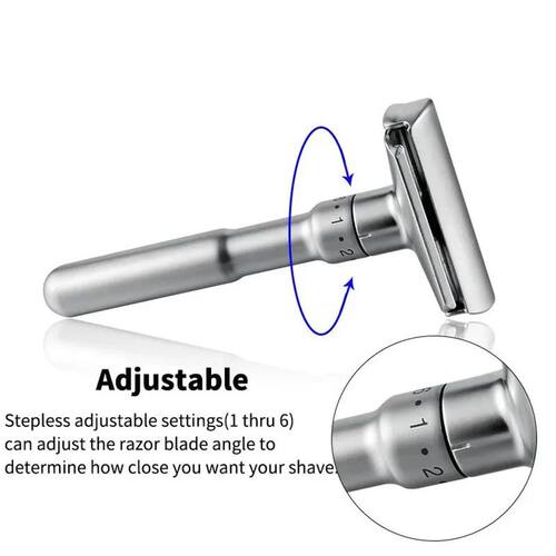 Adjustable Safety Razor 1-6 Settings for Mild to Aggressive