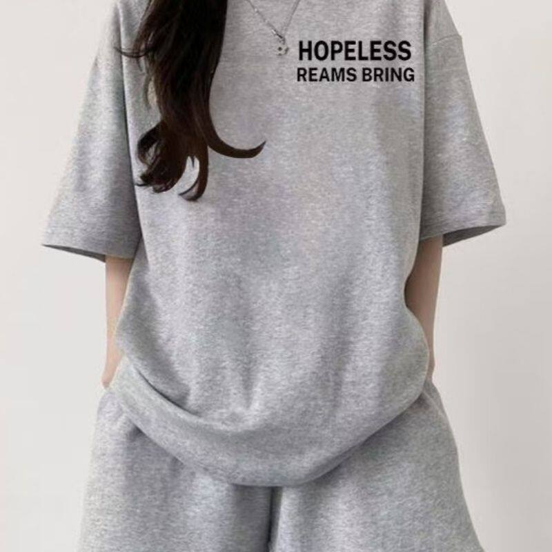 亚马逊两件套装大码韩版夏休闲运动服字母印花短袖短裤女装ins潮