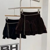 美拉德纯色高腰蓬蓬半身裙女秋冬丝绒新款 小个子显瘦蛋糕A字短裙